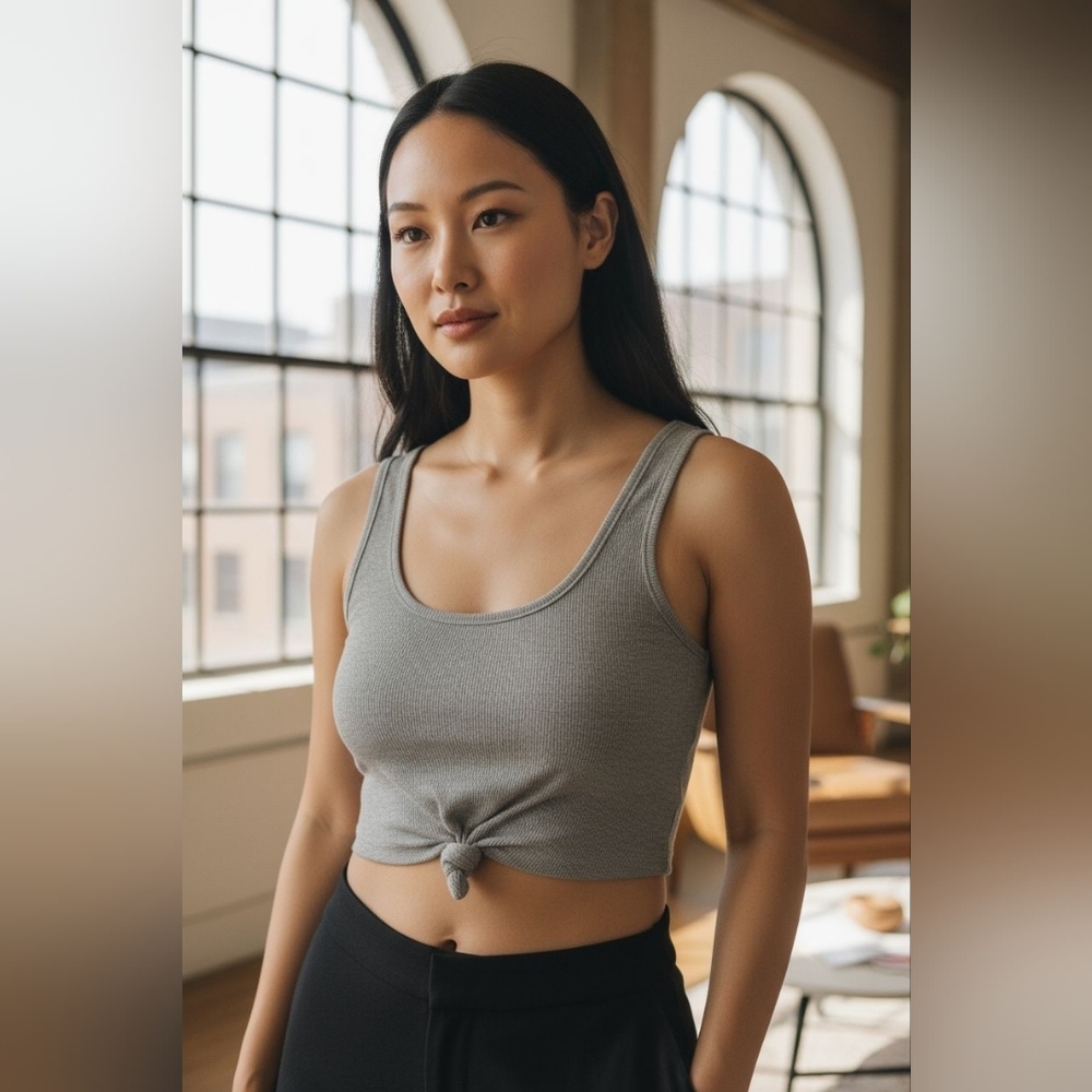 Free People Gray Knotted Top